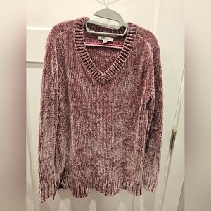 Orvis Chenille V-Neck Sweater Mauve Pink Plush Soft Pullover Women’s Size Large